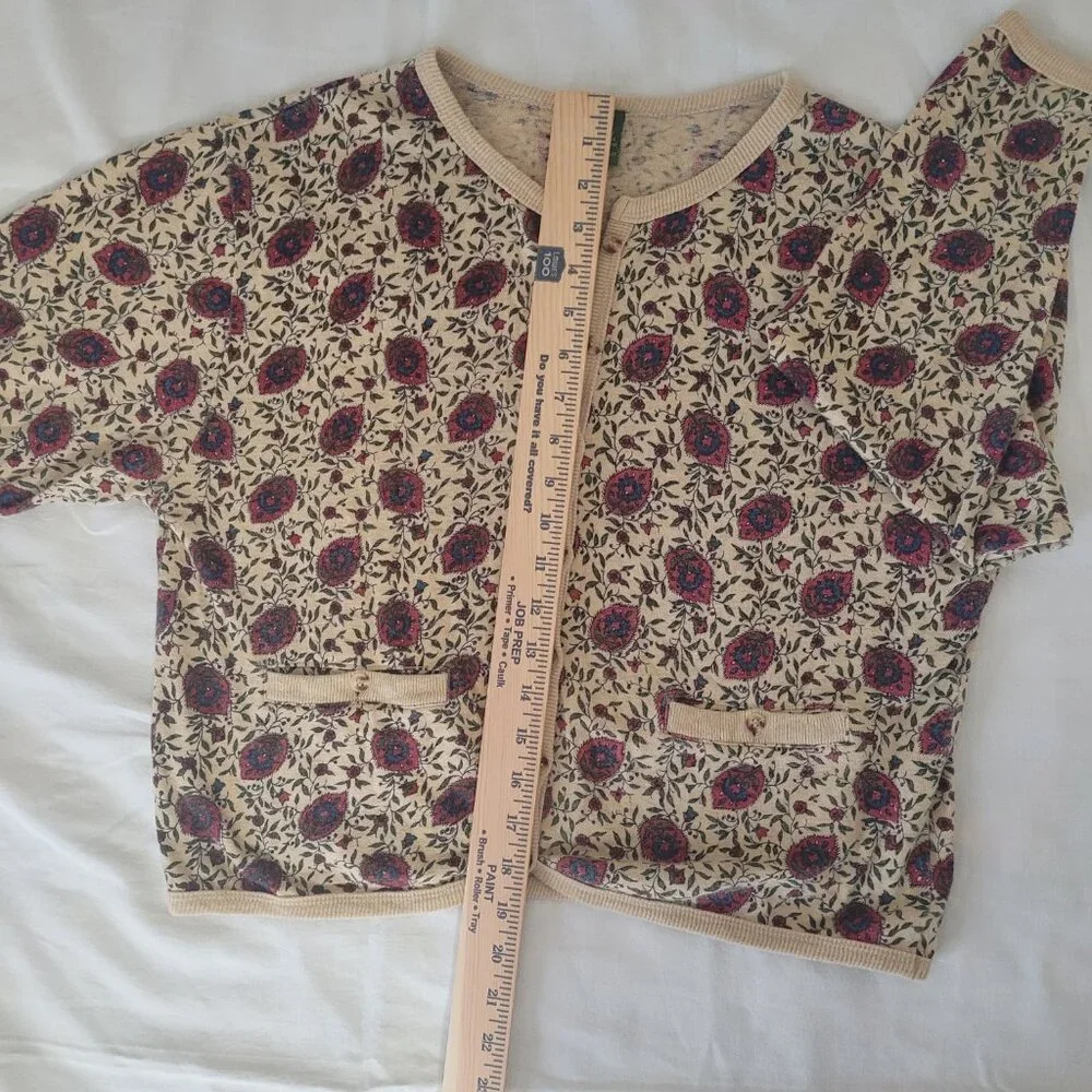 Vintage Blue Red Flowers Cardigan Sweater Outback Red The Limited Size M 1980's - Picture 13 of 15